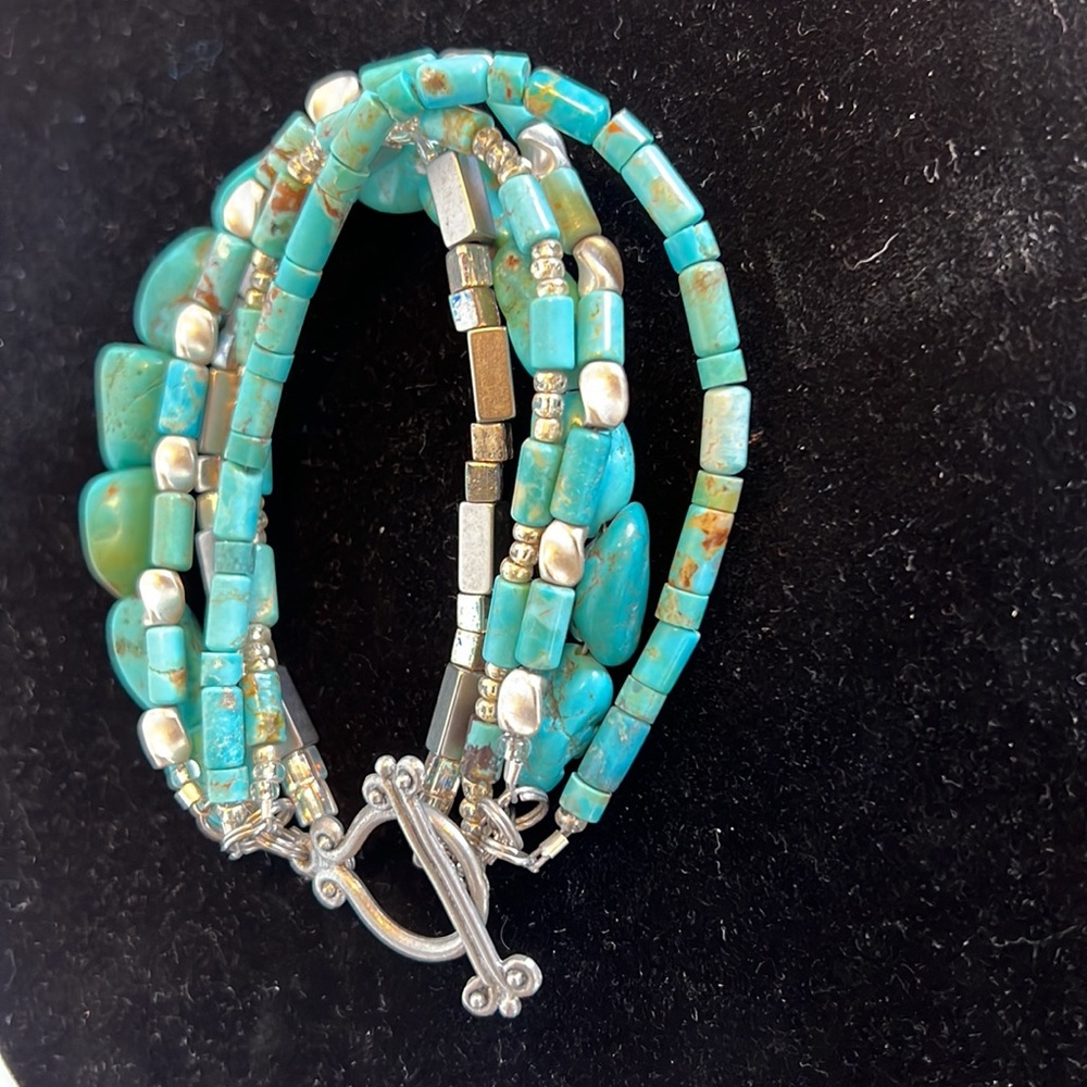 5 strand turquoise and silver bracelet